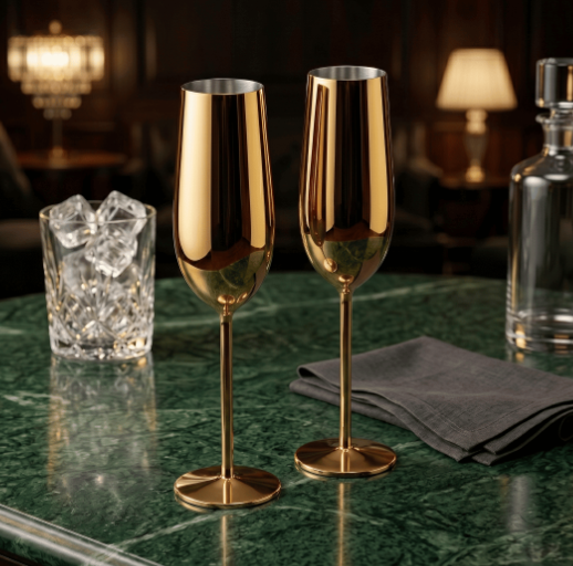 Set de Copas AUMAX Imperial Collection Champagne Gold Mirror - Acero Inoxidable 304