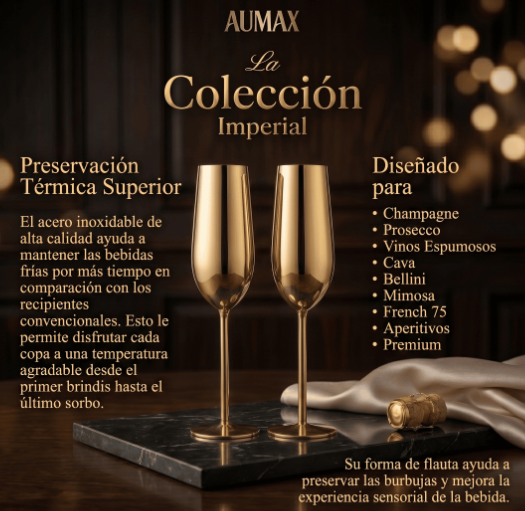 Set de Copas AUMAX Imperial Collection Champagne Gold Mirror - Acero Inoxidable 304