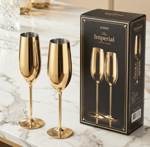 Set de Copas AUMAX Imperial Collection Champagne Gold Mirror - Acero Inoxidable 304