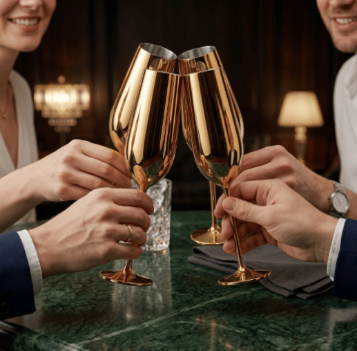 Set de Copas AUMAX Imperial Collection Champagne Gold Mirror - Acero Inoxidable 304