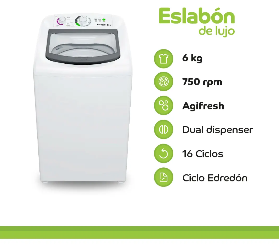 Lavarropas Eslabón de Lujo Carga Superior 6K EWH06ABDIM 750RPM