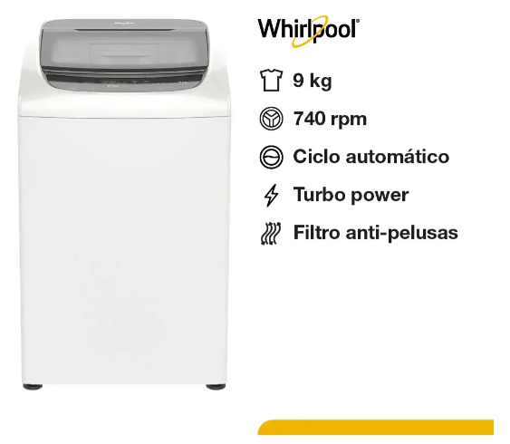 Lavarropas Whirlpool Ww09hbb Carga Superior 9kg 740rpm