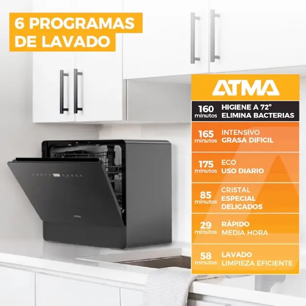 Lavavajillas ATMA 5 Cubiertos LLJ05N Pantalla LED Negro