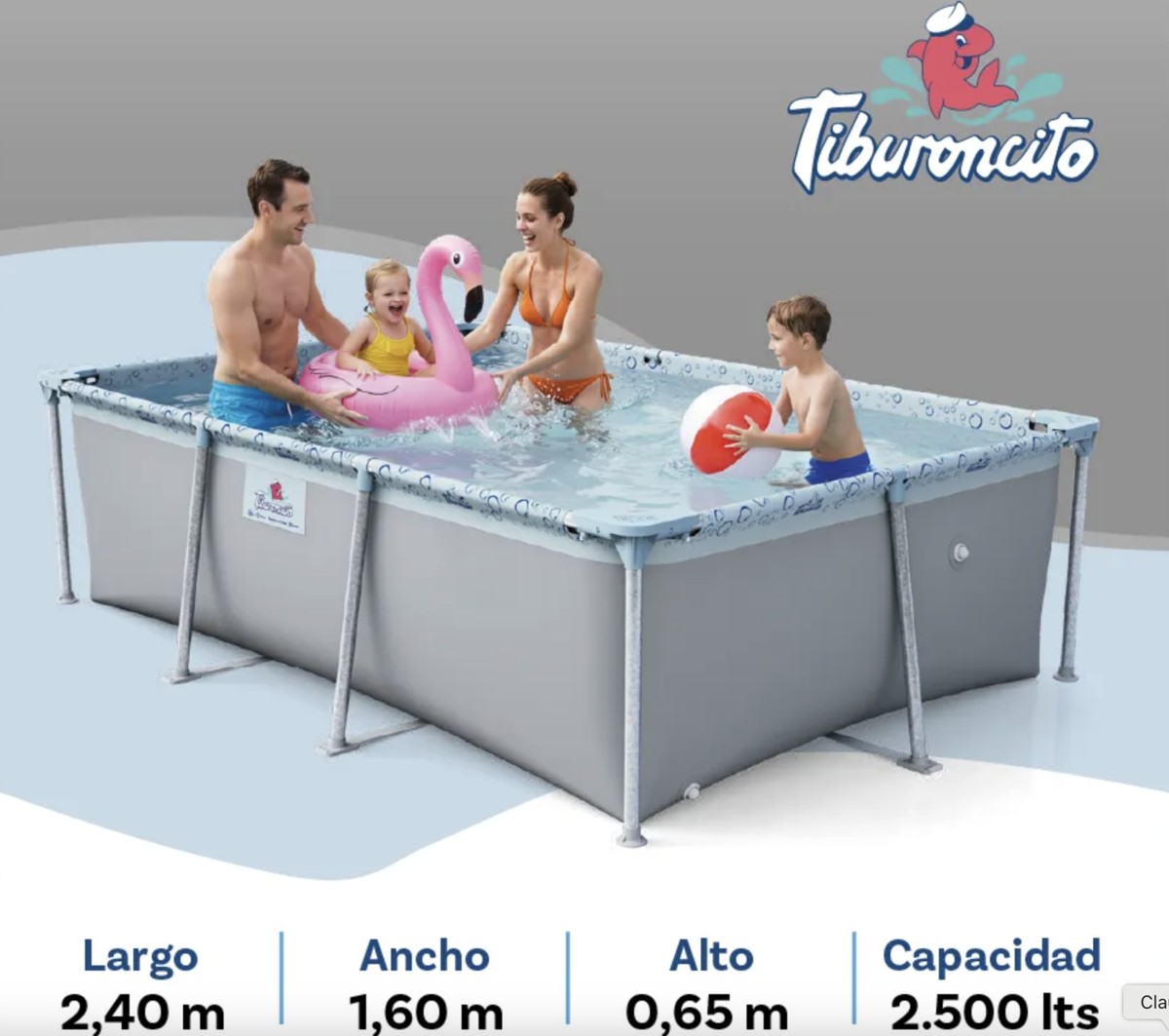 Pileta Piscina De Lona N4 Tiburoncito 240x160x65cm 2500lt