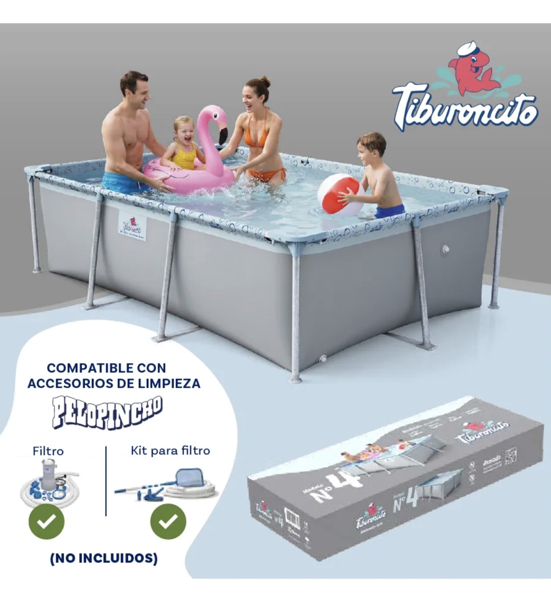 Pileta Piscina De Lona N4 Tiburoncito 240x160x65cm 2500lt