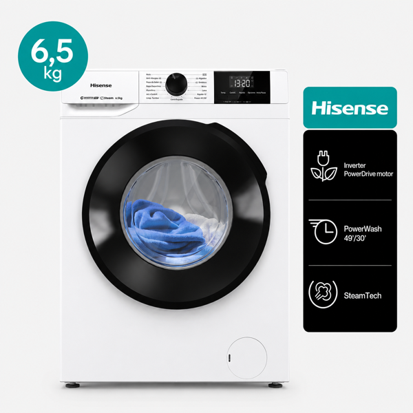 Lavarropas Hisense WFG16541BW Inverter 6,5 kg Blanco