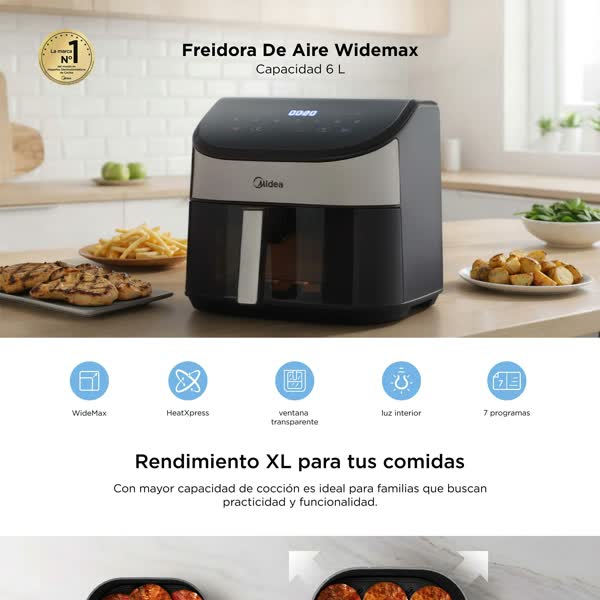 Freidora Midea Sin Aceite AF-DW60BAR1 Digital 6 Litros 1900W