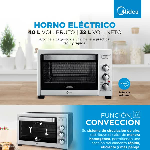 Horno Electrico Midea 40 Litros Acero 1800w Timer Luz TO-M340SAR4