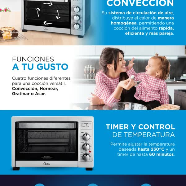 Horno Electrico Midea 40 Litros Acero 1800w Timer Luz TO-M340SAR4