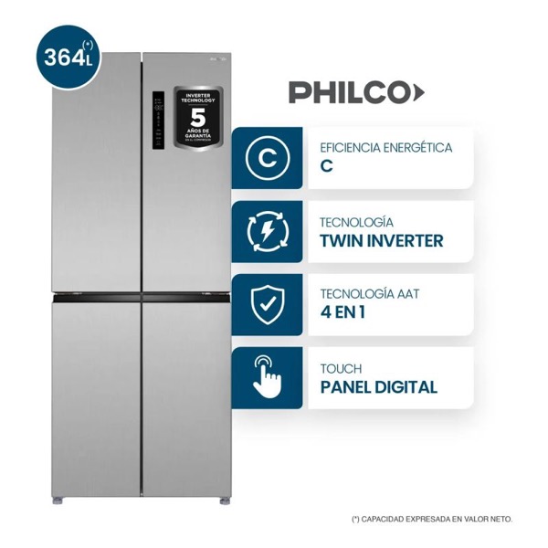 Heladera Philco NPHSM364XTI Multidoor Inverter No Frost 364L Inox