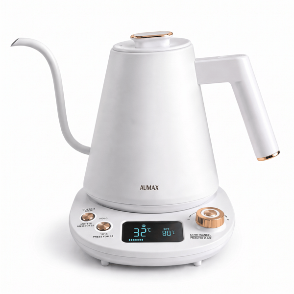 Pava Eléctrica Digital AUMAX Alba 1L Blanca Gold Acero 304
