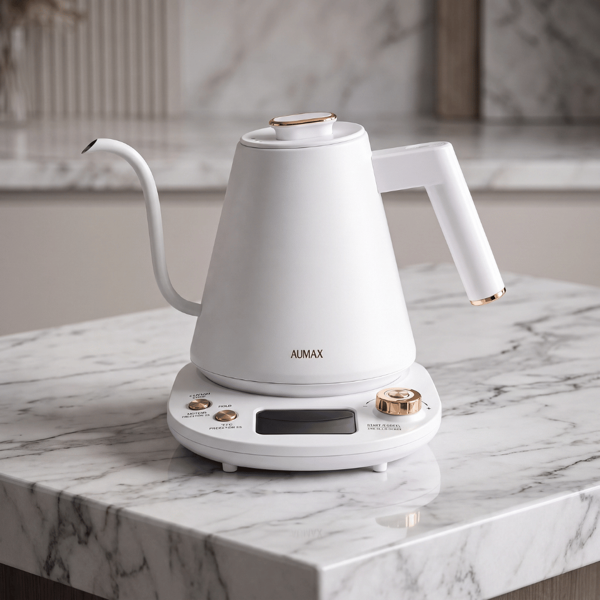 Pava Eléctrica Digital AUMAX Alba 1L Blanca Gold Acero 304