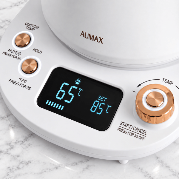 Pava Eléctrica Digital AUMAX Alba 1L Blanca Gold Acero 304
