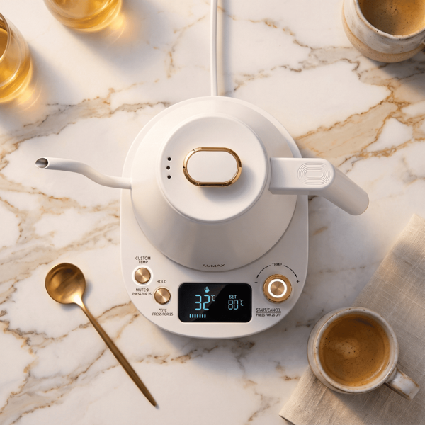 Pava Eléctrica Digital AUMAX Alba 1L Blanca Gold Acero 304