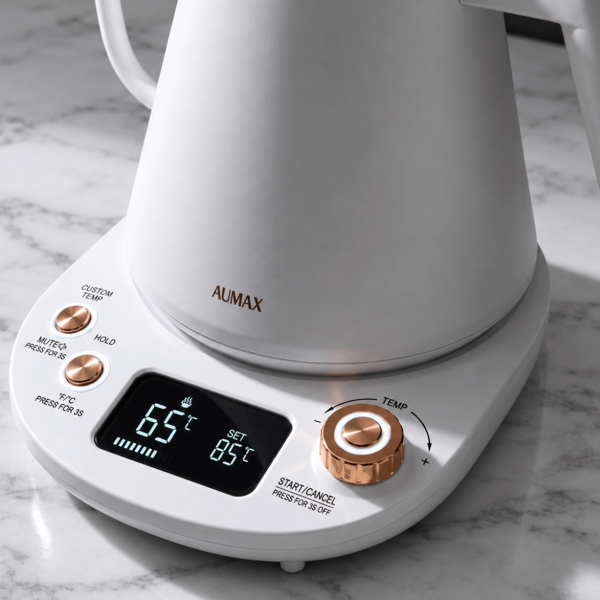 Pava Eléctrica Digital AUMAX Alba 1L Blanca Gold Acero 304