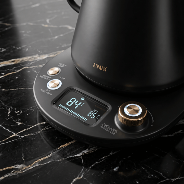 Pava Eléctrica Digital Aumax Nera Acero Black & Gold 1 Litro