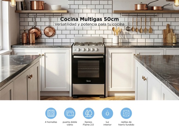 Cocina Multigas 50cm Midea Gris 20tmg4pgar1 Luz y Encendido