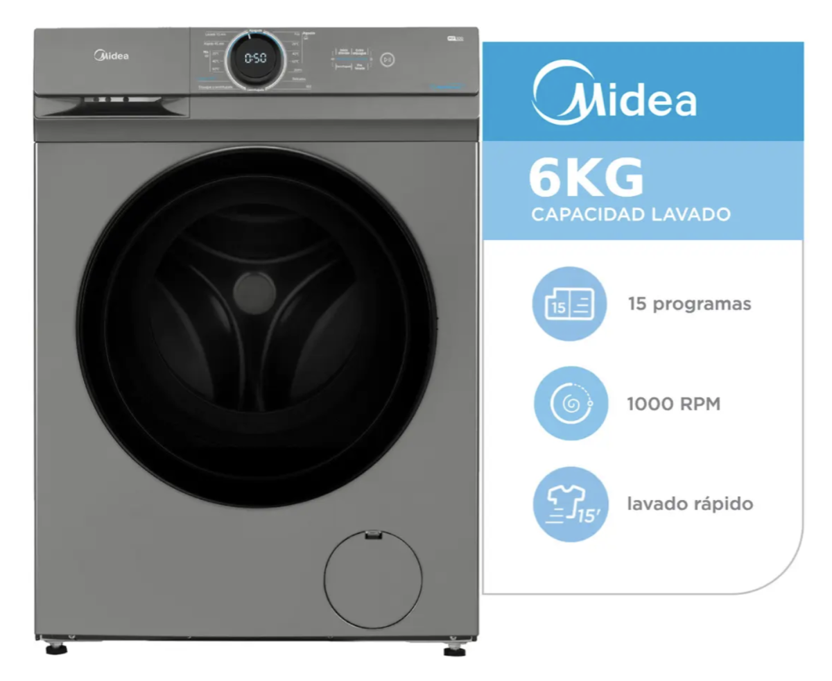 Lavarropas Midea 6 Kg 1000 RPM MF100W60/T-A1 Color Titanio