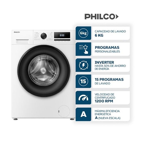 Lavarropas Philco PHLF64BN Inverter 6 Kg 1200 RPM Blanco