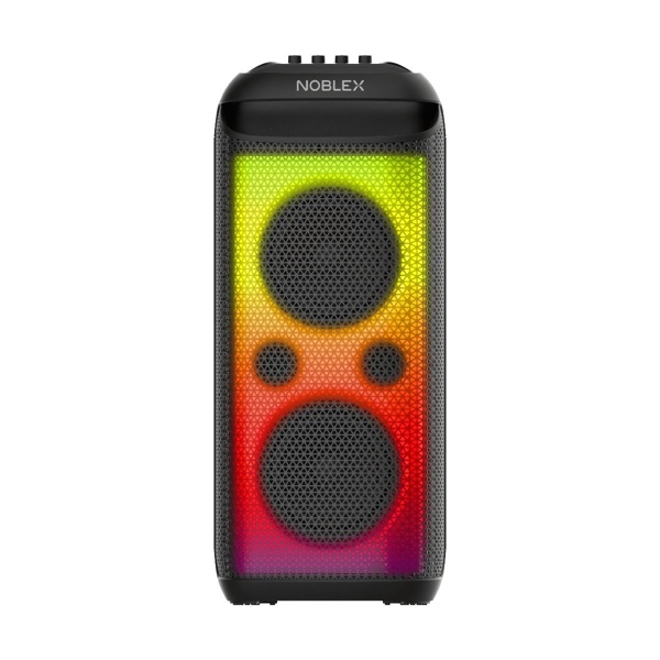 Torre de sonido Noblex MNX1600 negra con luces LED, vista frontal