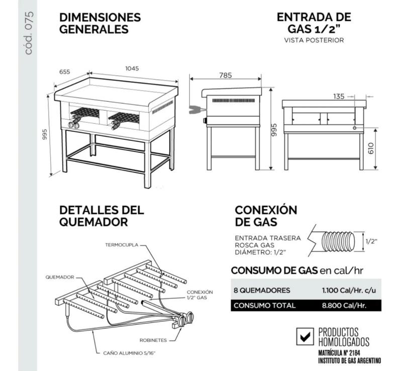 Plancha Lomitera Hamburguesera Sol Real 100x60 Con Carlitero