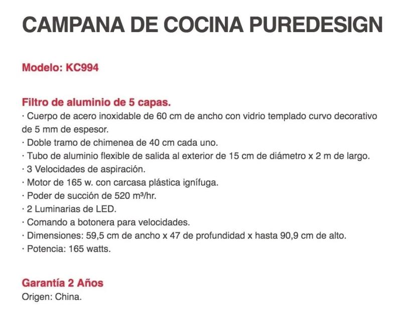 Campana De Cocina Liliana Kc994 Acero Luces Led