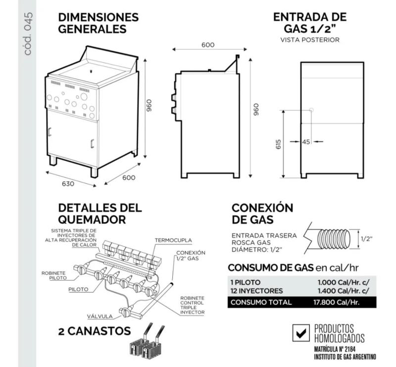 Freidora 33 Litros Sol Real Triple inyección Gas Envasado