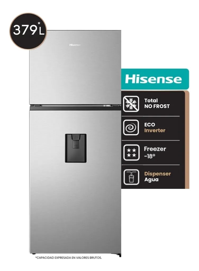 Heladera Inverter Hisense Rt3n375nmc No Frost 379l Dispenser