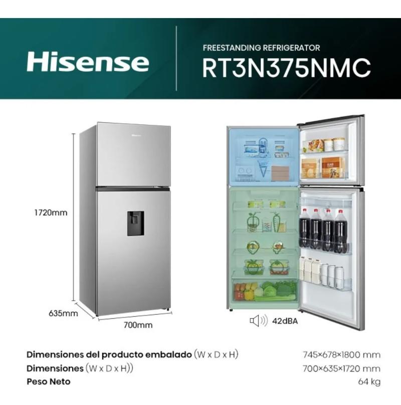 Heladera Inverter Hisense Rt3n375nmc No Frost 379l Dispenser