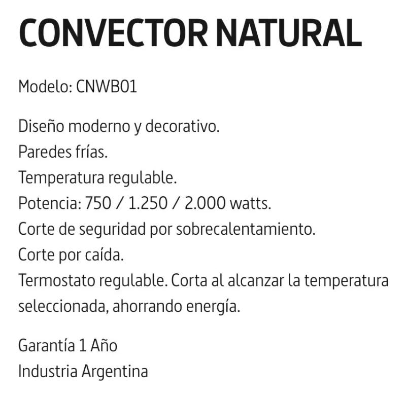 Convector Natural Whitenblack Cnwb01 2000 Watts Termostato