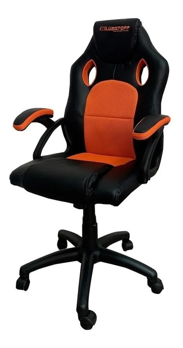 Silla De Escritorio Lüsqtoff Sgl100-9 Gamer Ergonómica Negra Y Naranja Con Tapizado De Cuero Sintético