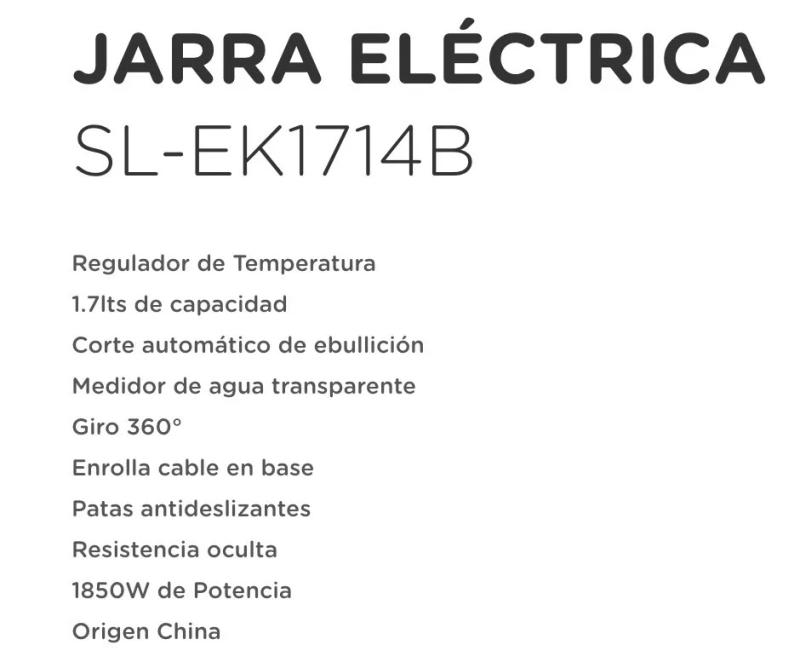Pava Jarra Electrica SmartLife 1,7 L Blanca Negra Matera