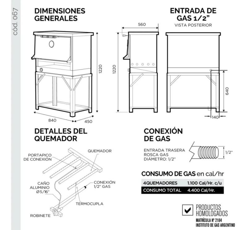 Horno Pizzero 6 Moldes El Gauchito 067 Sol Real Gas NATURAL