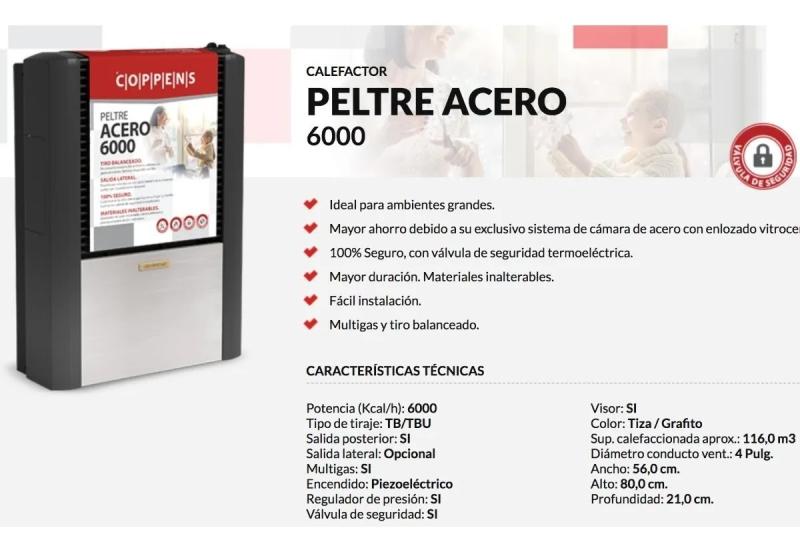 Calefactor Coppens TB 6000 TERMOSTATO Peltre Acero DERECHA