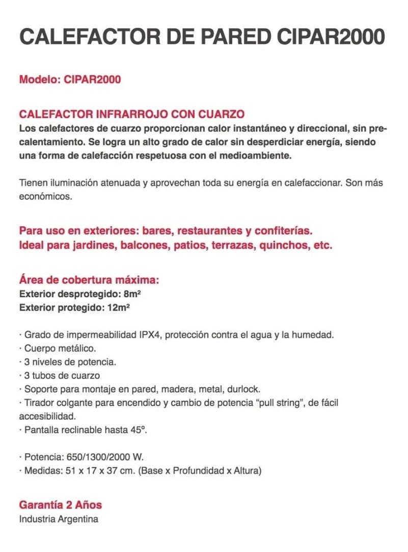 Calefactor Infrarrojo Exterior Pared Liliana Cipar2000 2000w