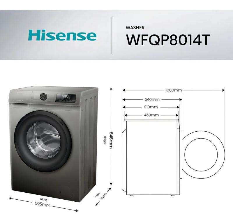 Lavarropas Hisense Wfqp8014t Inverter 8 Kilos Gris