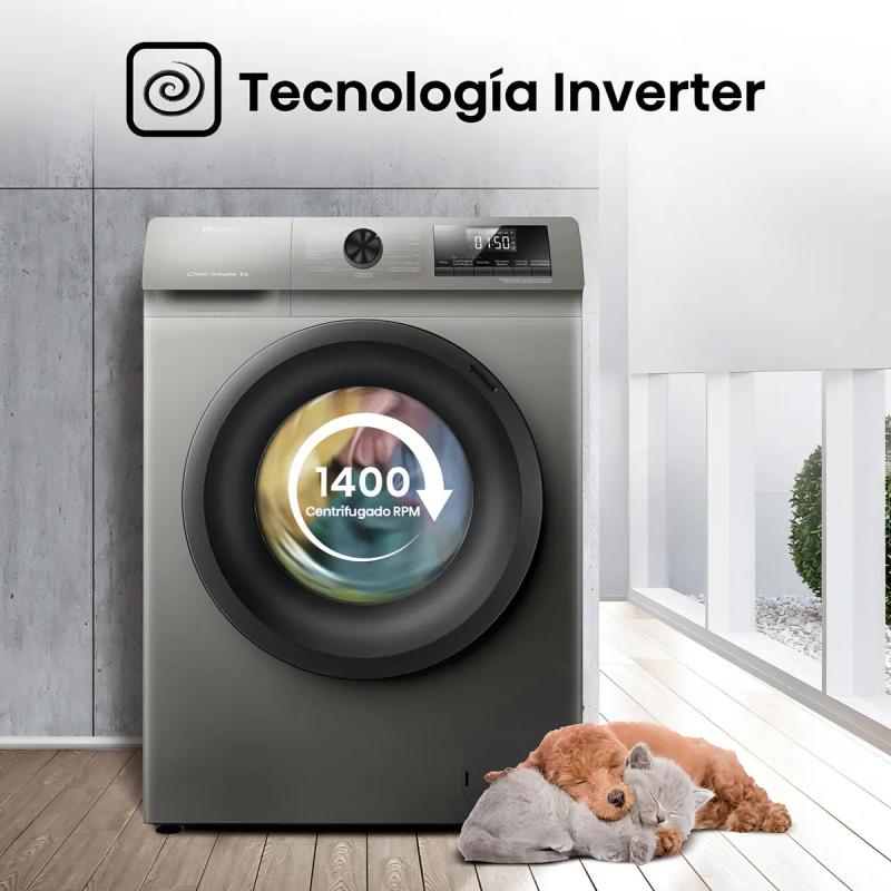 Lavarropas Hisense Wfqp8014t Inverter 8 Kilos Gris
