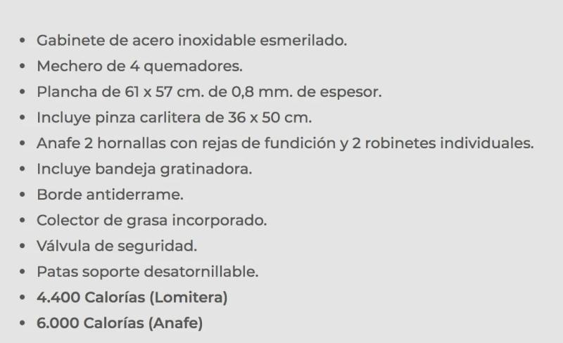 Plancha Lomitera Sol Real 277 Con Anafe Y Carlitero Acero