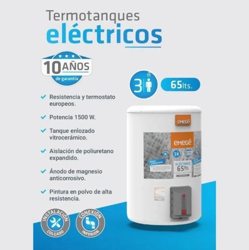 Termotanque Emege Electrico 65 Litros Carga Inferior 1500w
