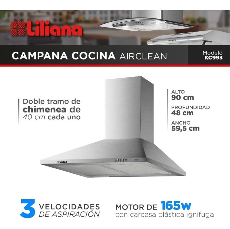 Campana De Cocina Liliana Kc993 Acero 3 Velocidades