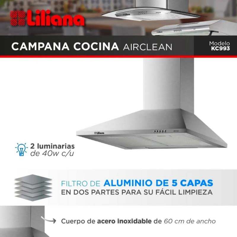 Campana De Cocina Liliana Kc993 Acero 3 Velocidades