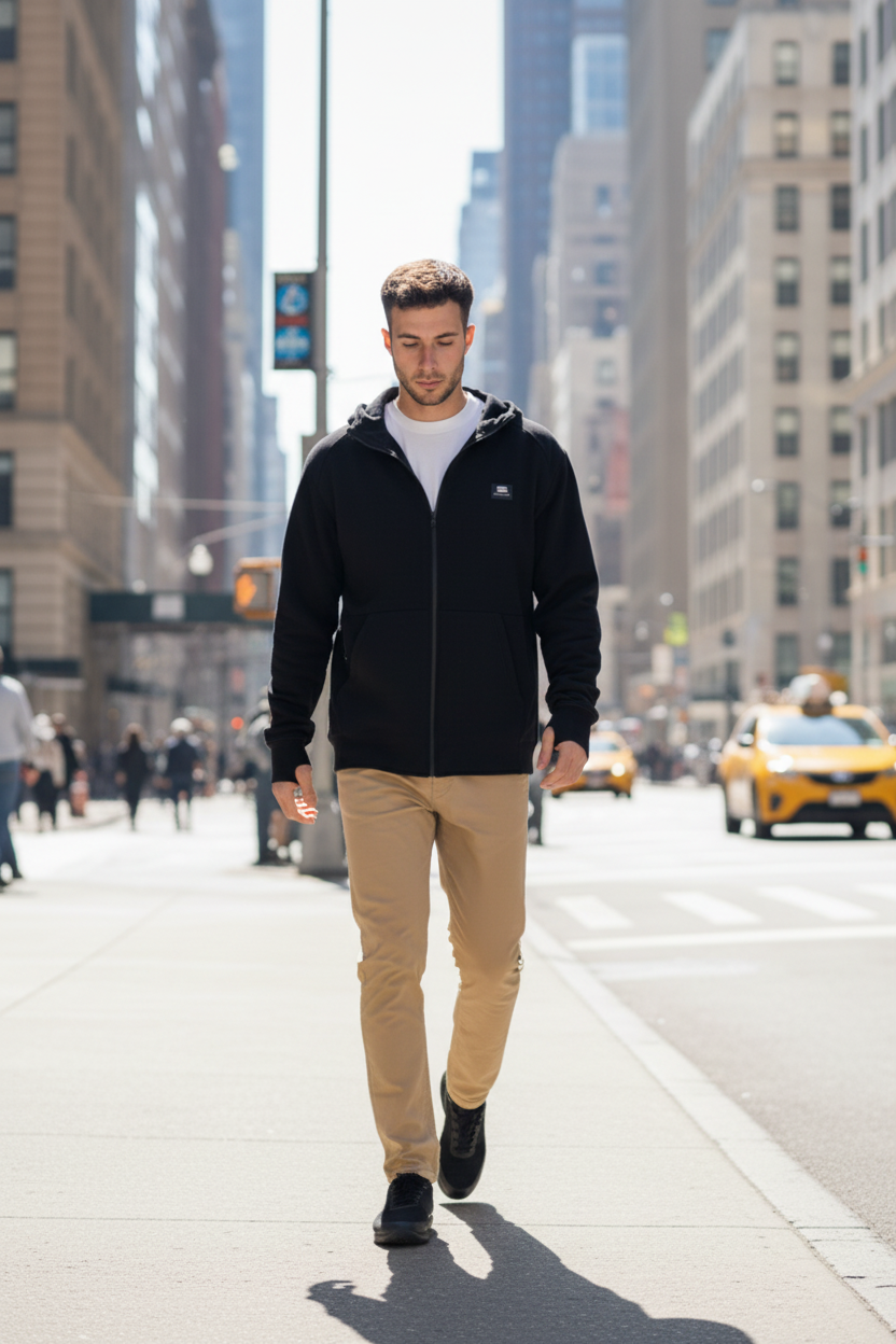 Campera Ocn Hombre Zipper Negro