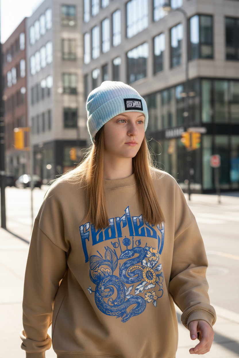 Gorro De Lana Ocn Stain Turquesa/Blanco