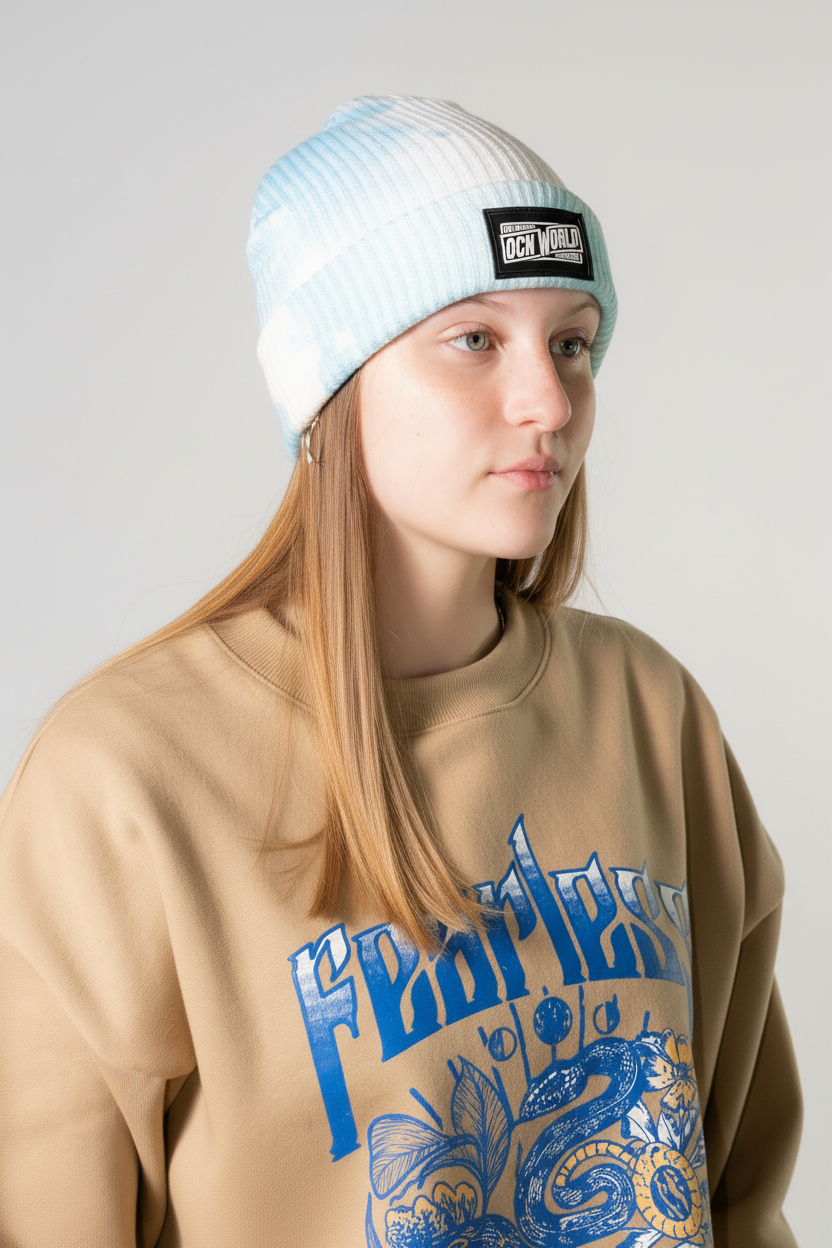 Gorro De Lana Ocn Stain Turquesa/Blanco