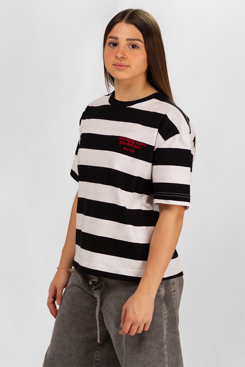 Remera Ocn Striped Negro/Blanco