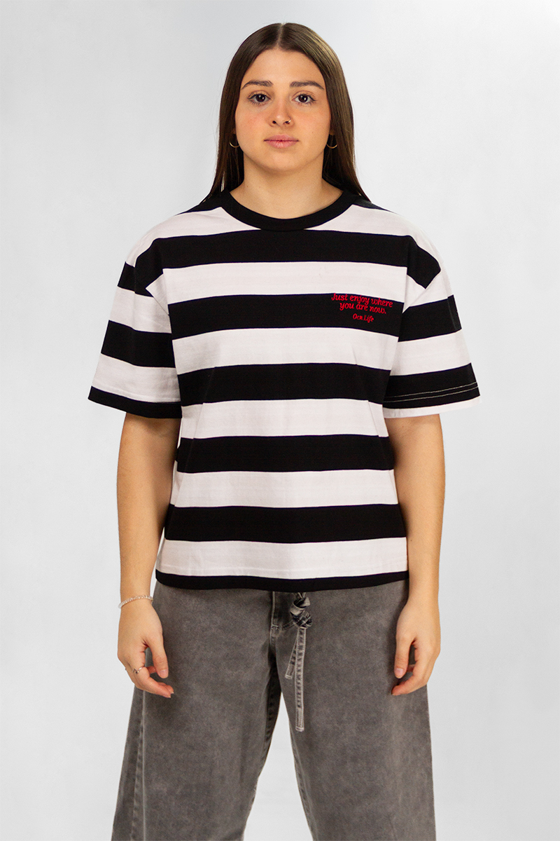 Remera Ocn Striped Negro/Blanco