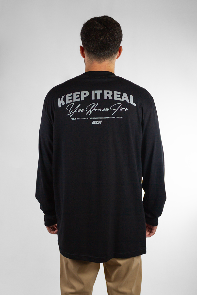 Remera Ocn Manga Larga Hombre Original Negro 601U5