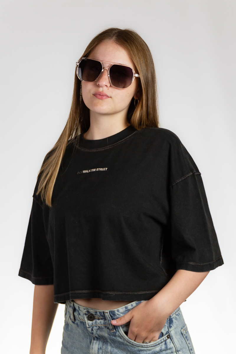 Remera Ocn Mujer  Blurred Wash Boxy Gris Oscuro S2