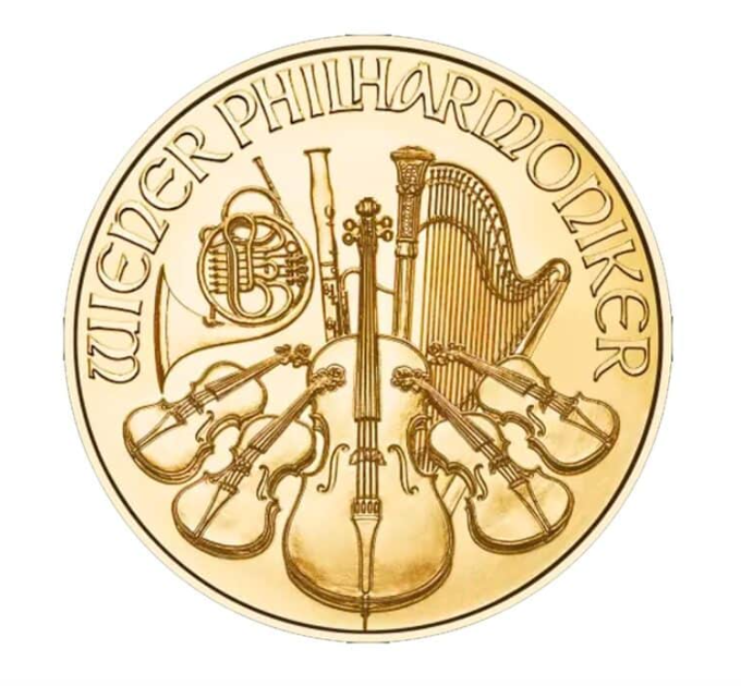 Moneda de oro 24 Kts. 1000 Chelines 1/2 Oz Filarmonica de Viena 15,5 gr