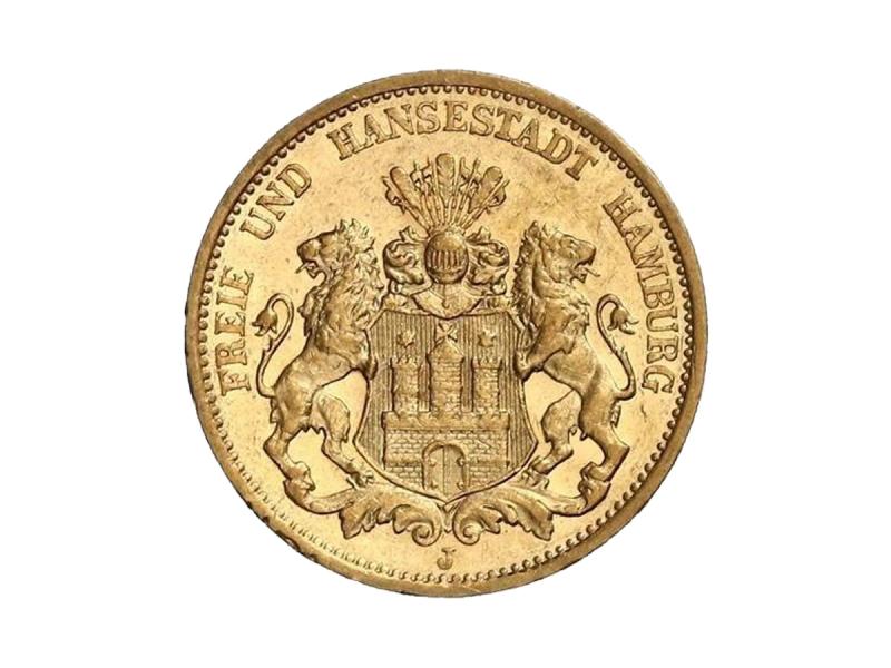 Moneda de oro 22 kts. Ciudad Libra Hanseática de Hamburgo 7.9 g